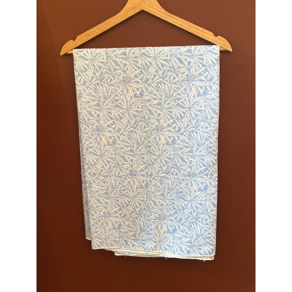 Vintage Ameritex Fabric Blue White Palm Leaf Botanical Coastal Tropical Retro